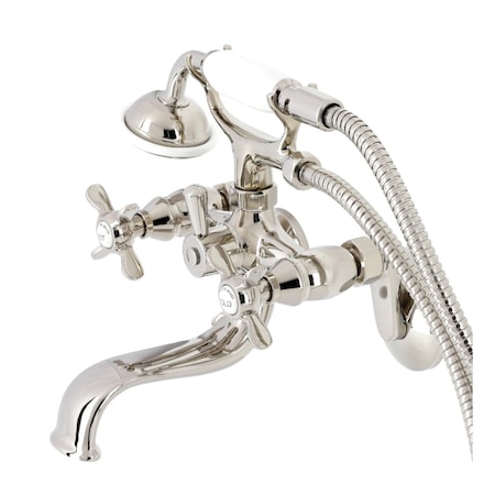Kingston Brass KS246PN Wall Mount Clawfoot Tub Faucet with Hand Shower, Polished Nickel KS246PN